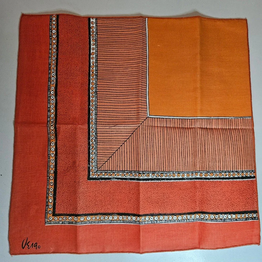 Vintage Vera Neumann Napkin Orange Terracotta Geometric MCM Square 17.5in